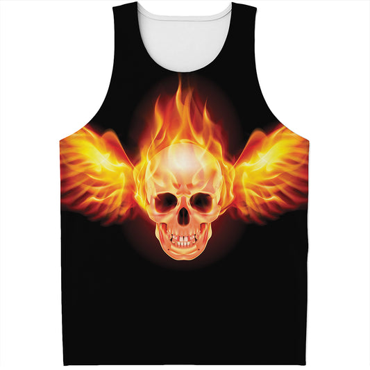 Flaming Skull With Fire Wings Print Men's Tank Top