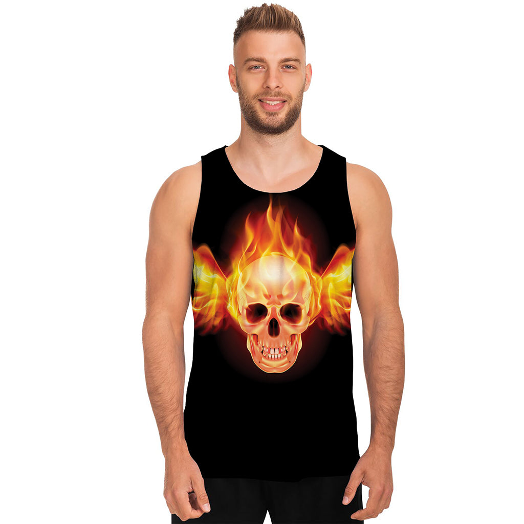 Flaming Skull With Fire Wings Print Men's Tank Top