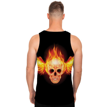 Flaming Skull With Fire Wings Print Men's Tank Top