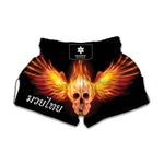 Flaming Skull With Fire Wings Print Muay Thai Boxing Shorts