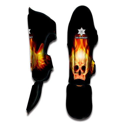 Flaming Skull With Fire Wings Print Muay Thai Shin Guard