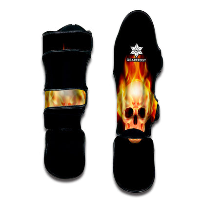 Flaming Skull With Fire Wings Print Muay Thai Shin Guard