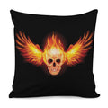 Flaming Skull With Fire Wings Print Pillow Cover