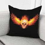 Flaming Skull With Fire Wings Print Pillow Cover