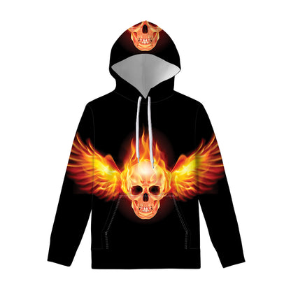 Flaming Skull With Fire Wings Print Pullover Hoodie