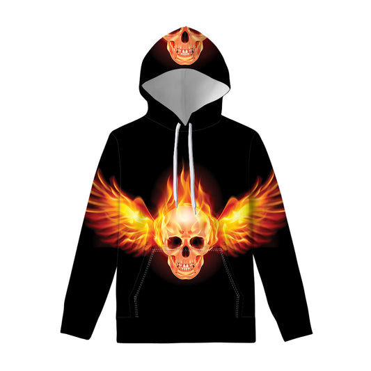 Flaming Skull With Fire Wings Print Pullover Hoodie