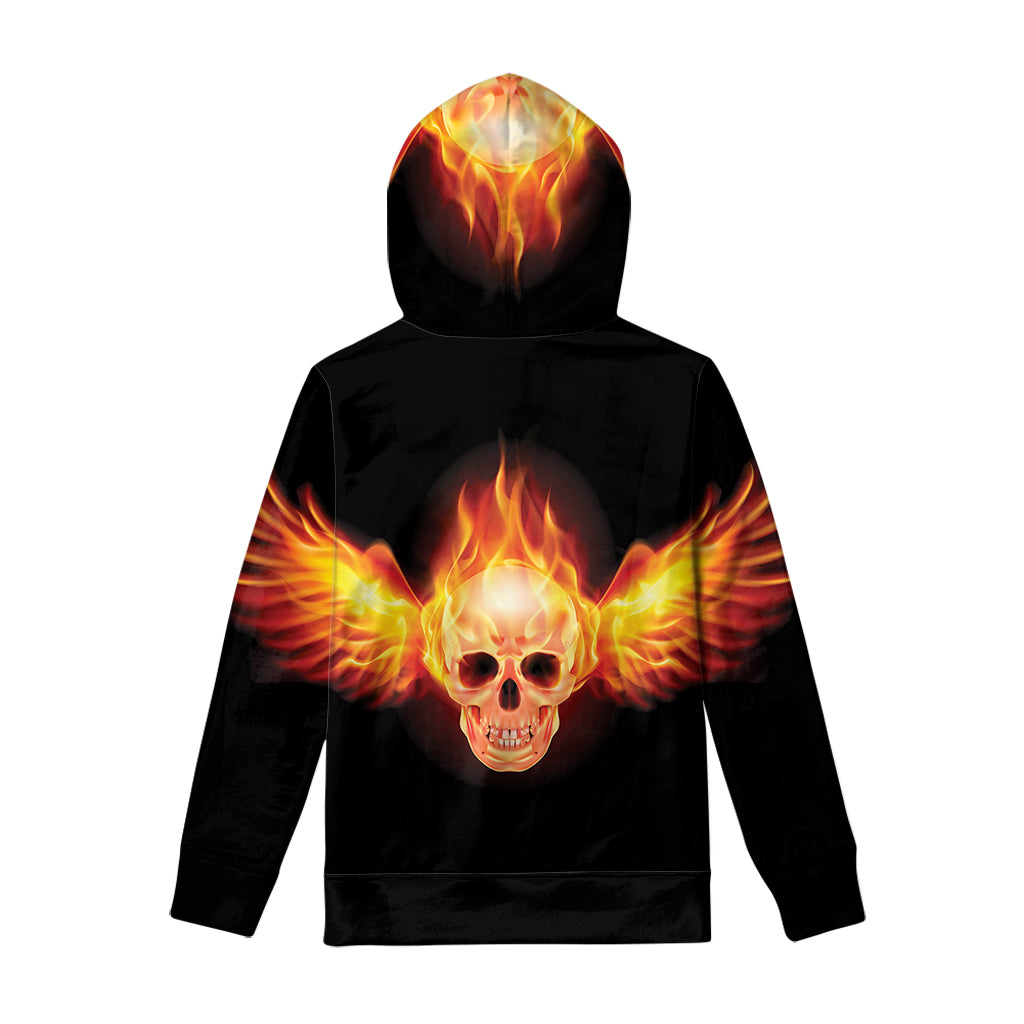 Flaming Skull With Fire Wings Print Pullover Hoodie