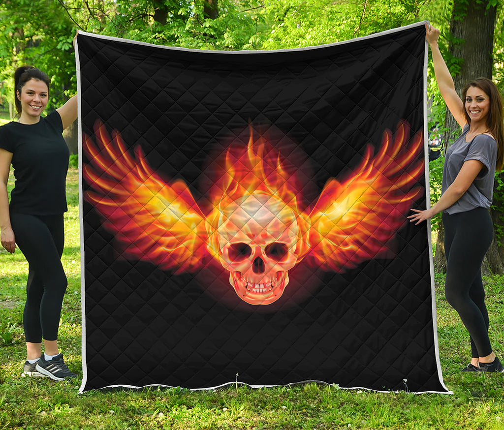 Flaming Skull With Fire Wings Print Quilt