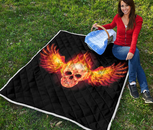 Flaming Skull With Fire Wings Print Quilt