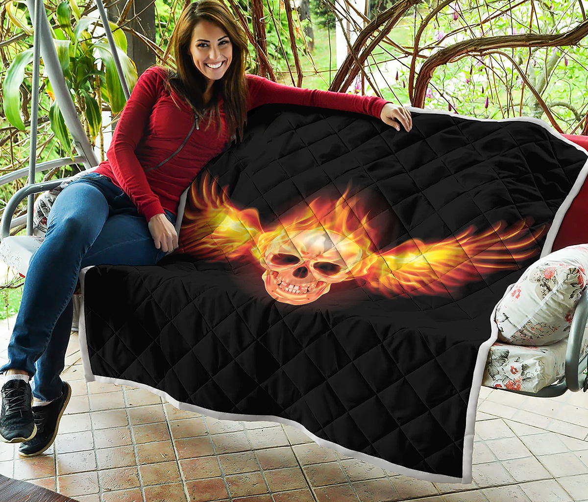 Flaming Skull With Fire Wings Print Quilt