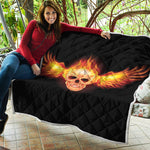 Flaming Skull With Fire Wings Print Quilt