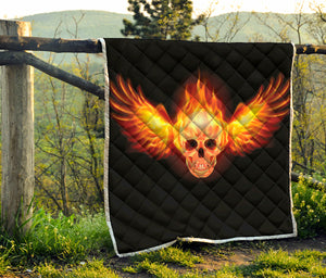 Flaming Skull With Fire Wings Print Quilt