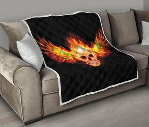 Flaming Skull With Fire Wings Print Quilt