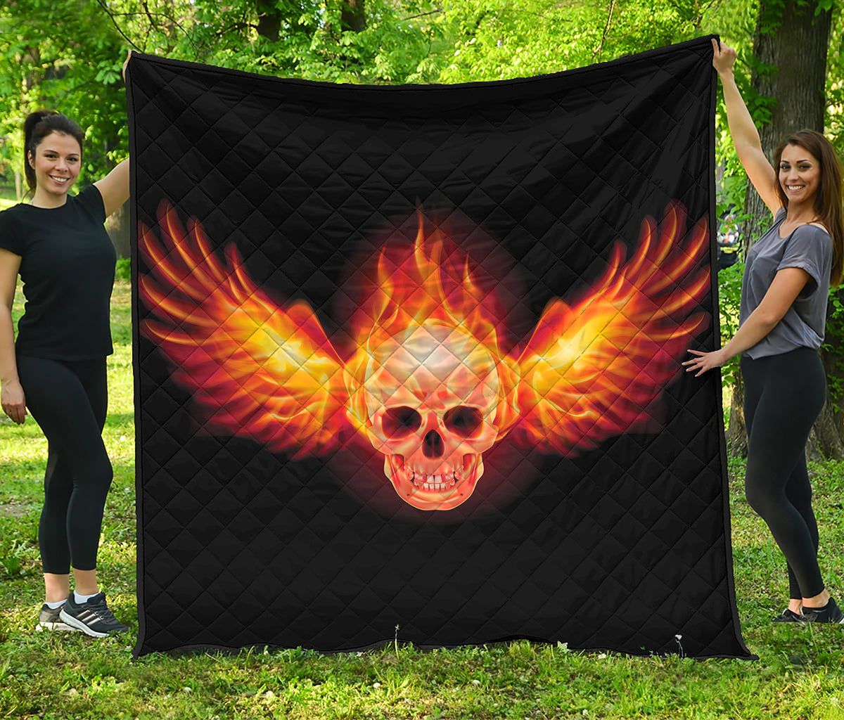 Flaming Skull With Fire Wings Print Quilt