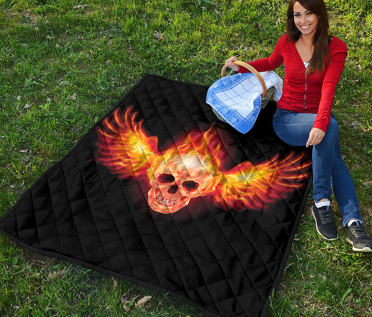 Flaming Skull With Fire Wings Print Quilt