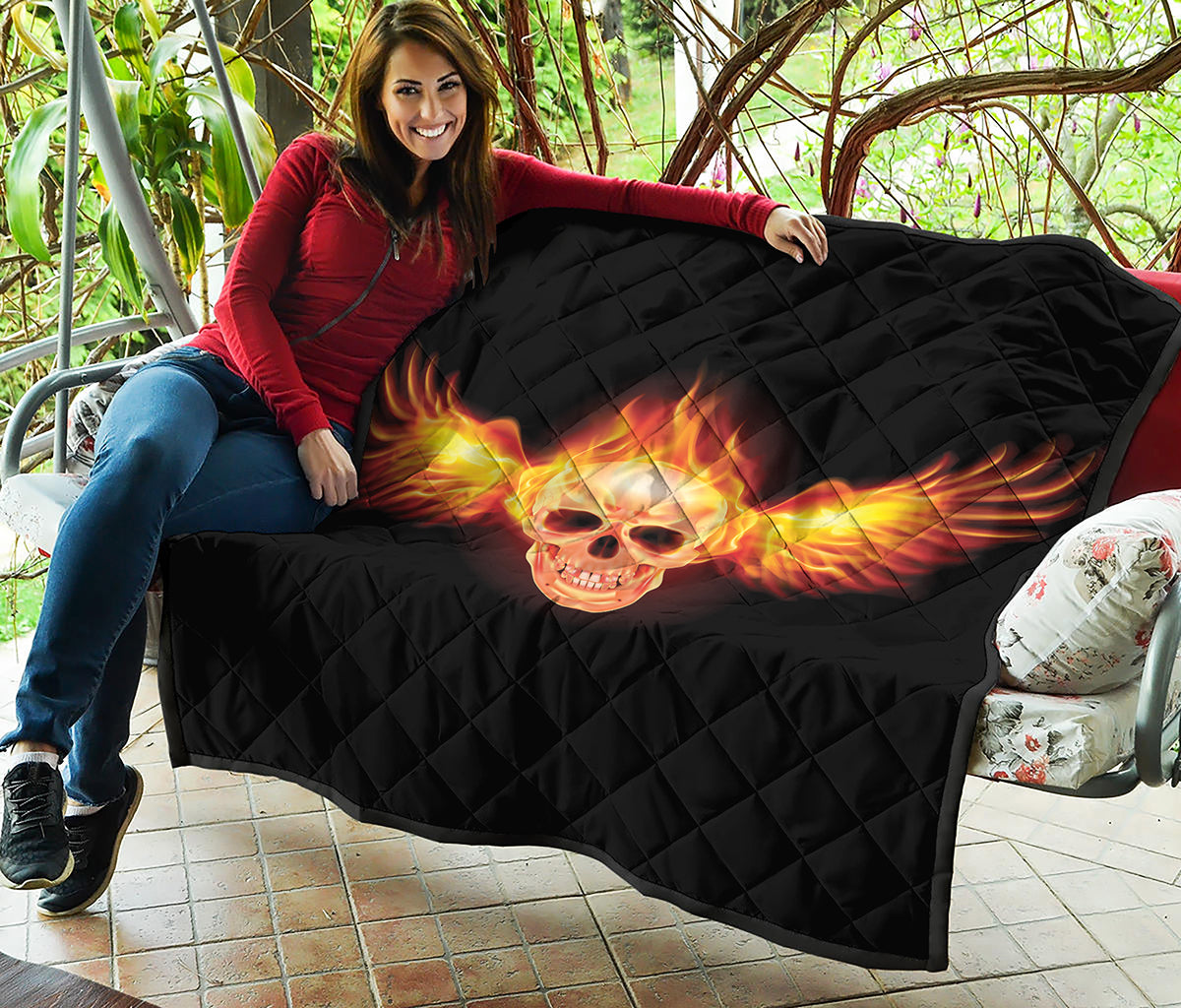 Flaming Skull With Fire Wings Print Quilt