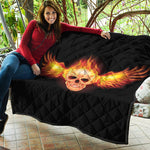 Flaming Skull With Fire Wings Print Quilt