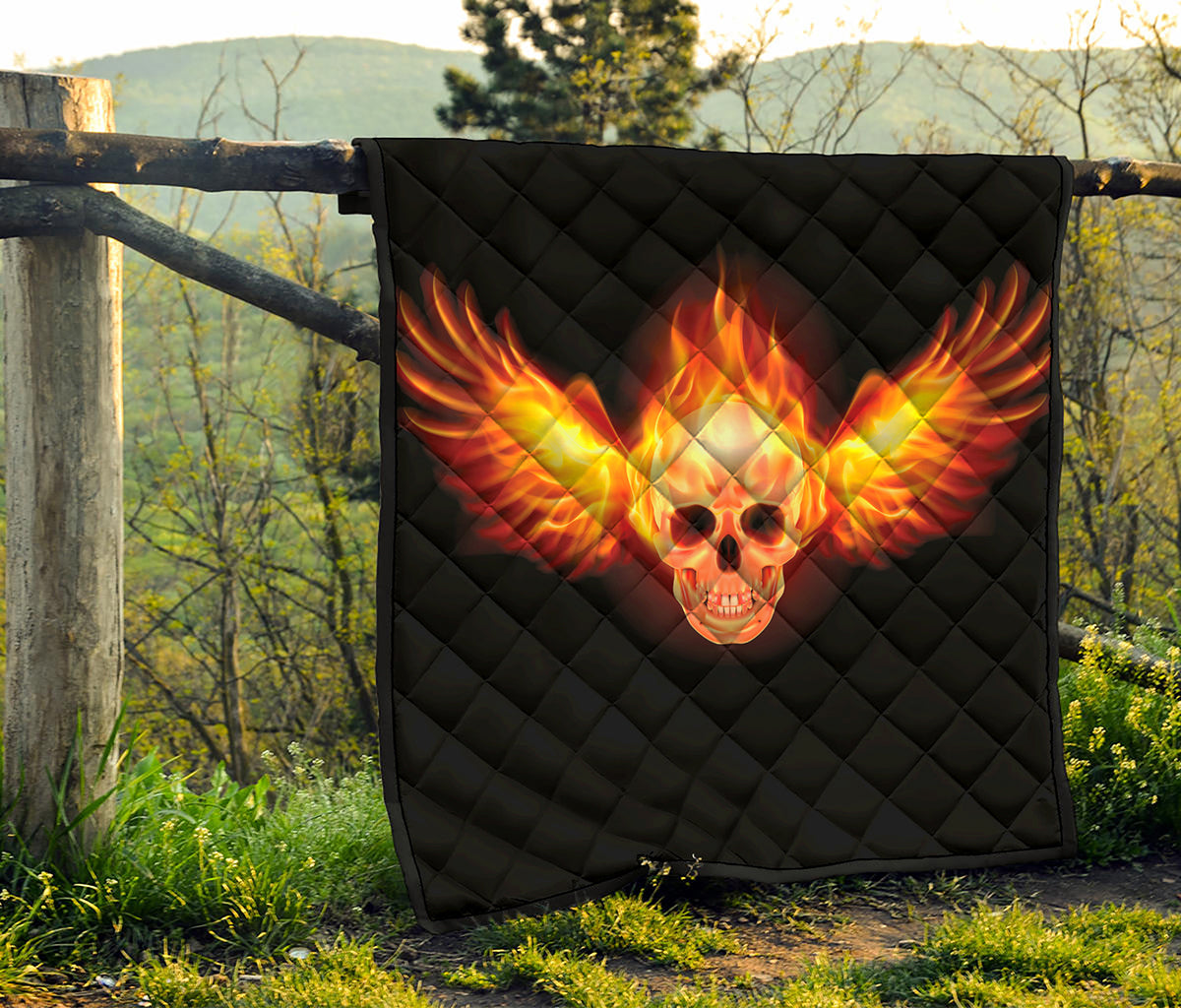 Flaming Skull With Fire Wings Print Quilt