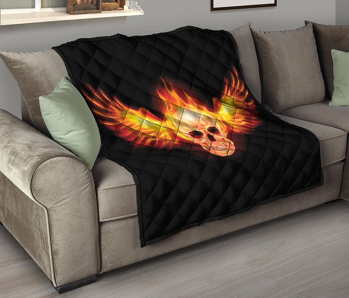 Flaming Skull With Fire Wings Print Quilt