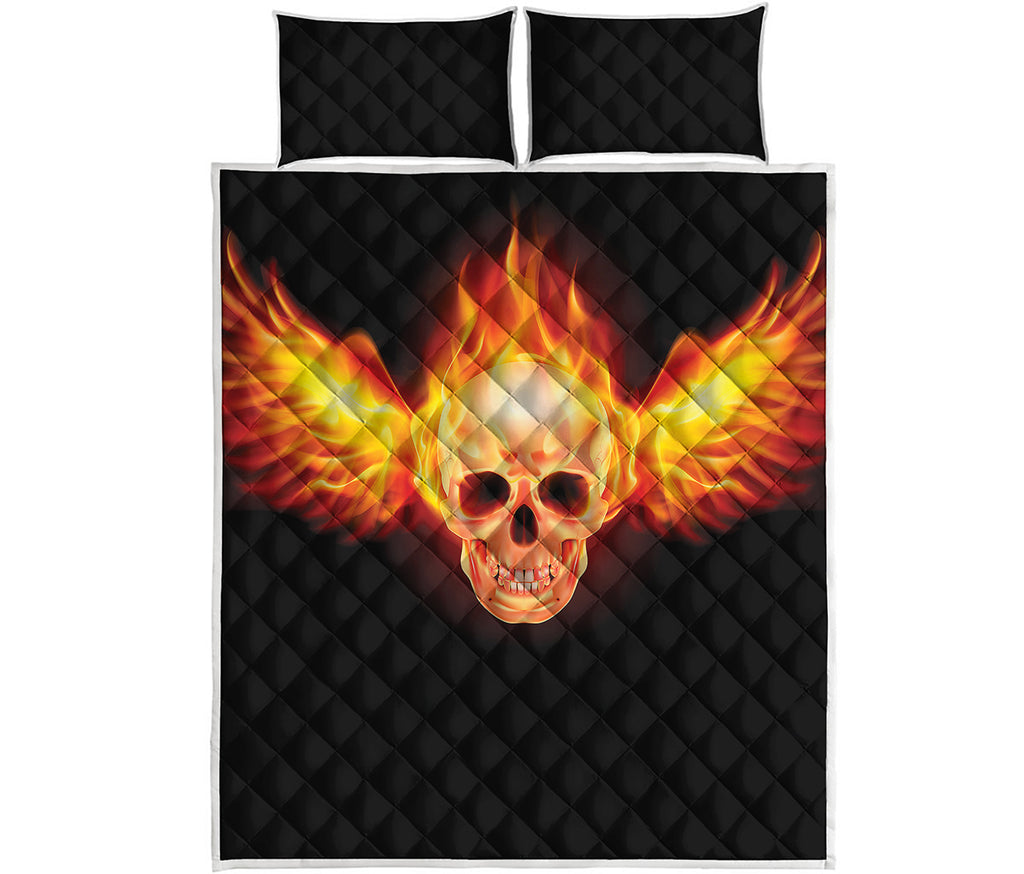 Flaming Skull With Fire Wings Print Quilt Bed Set