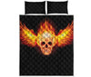 Flaming Skull With Fire Wings Print Quilt Bed Set