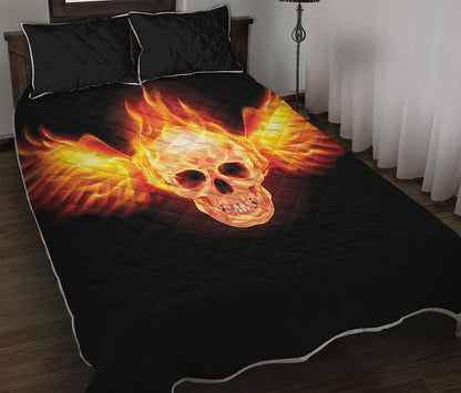 Flaming Skull With Fire Wings Print Quilt Bed Set