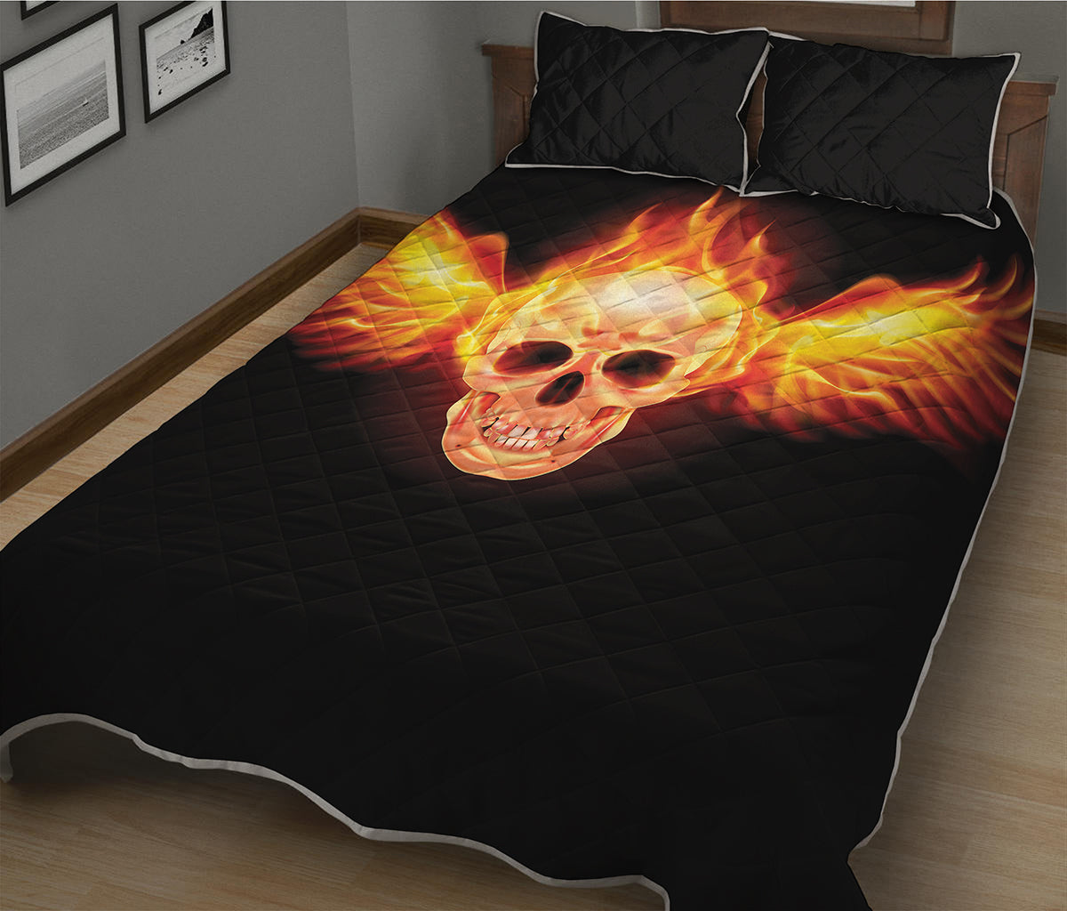 Flaming Skull With Fire Wings Print Quilt Bed Set