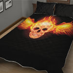 Flaming Skull With Fire Wings Print Quilt Bed Set