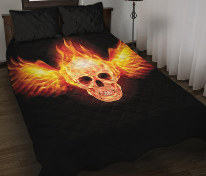 Flaming Skull With Fire Wings Print Quilt Bed Set