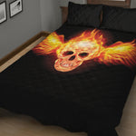 Flaming Skull With Fire Wings Print Quilt Bed Set