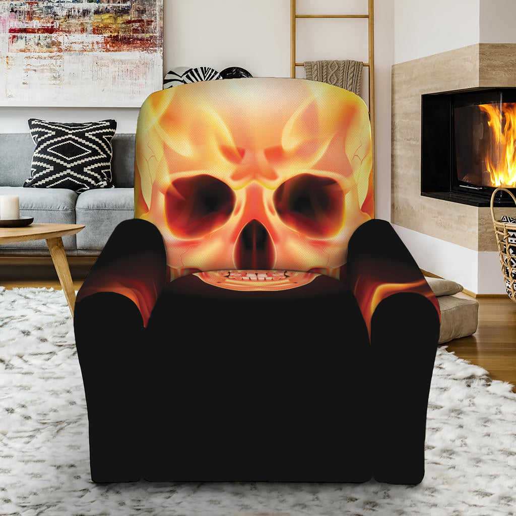 Flaming Skull With Fire Wings Print Recliner Slipcover