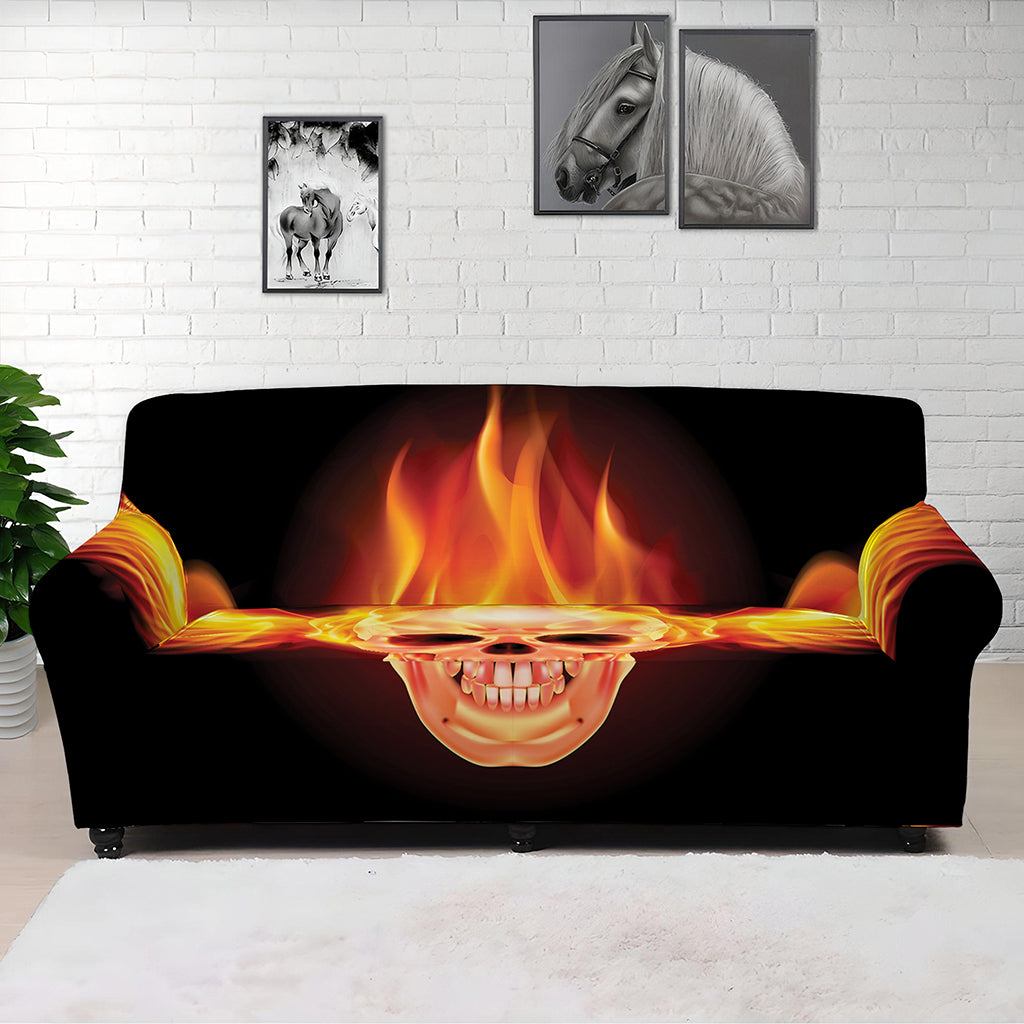 Flaming Skull With Fire Wings Print Sofa Cover