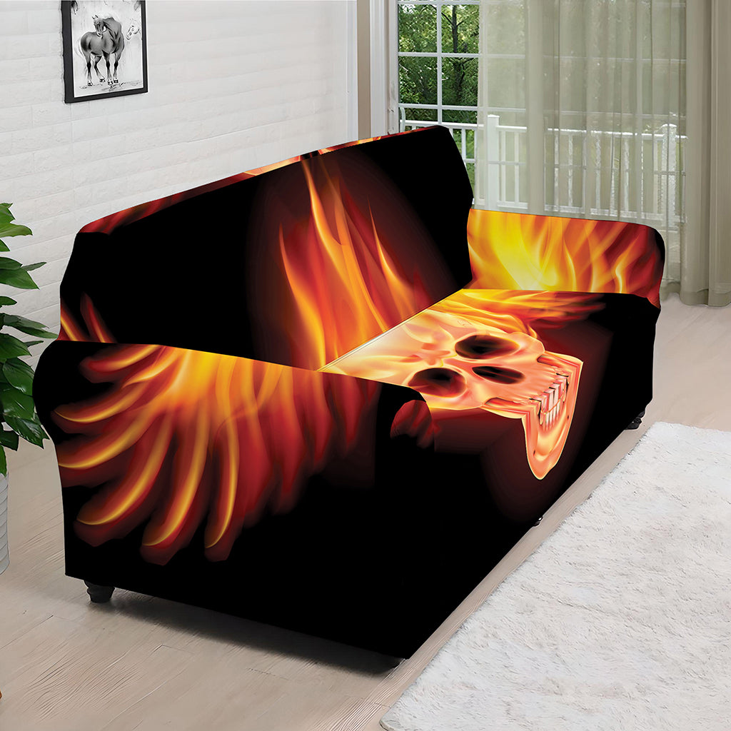 Flaming Skull With Fire Wings Print Sofa Cover