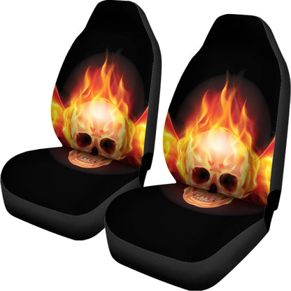 Flaming Skull With Fire Wings Print Universal Fit Car Seat Covers