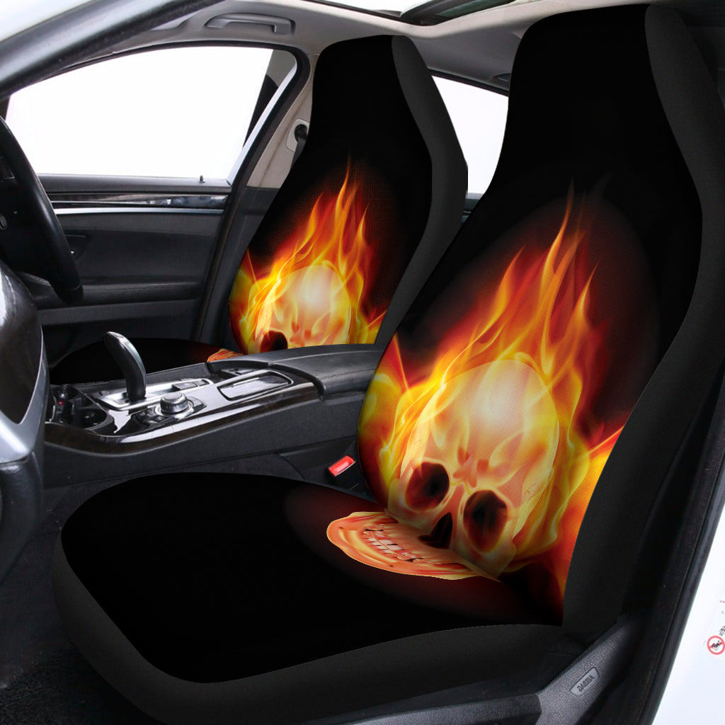 Flaming Skull With Fire Wings Print Universal Fit Car Seat Covers