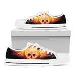 Flaming Skull With Fire Wings Print White Low Top Shoes