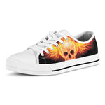 Flaming Skull With Fire Wings Print White Low Top Shoes