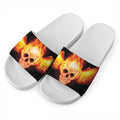 Flaming Skull With Fire Wings Print White Slide Sandals