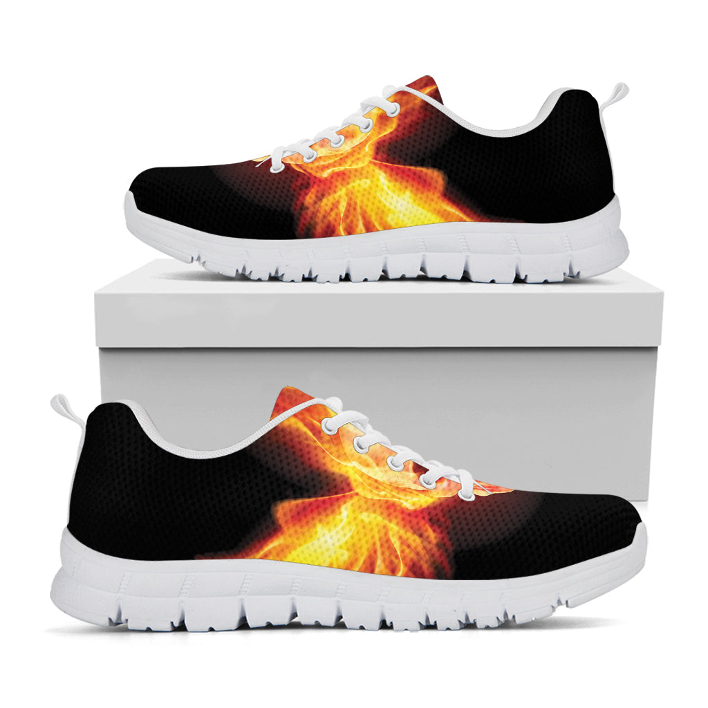 Flaming Skull With Fire Wings Print White Sneakers