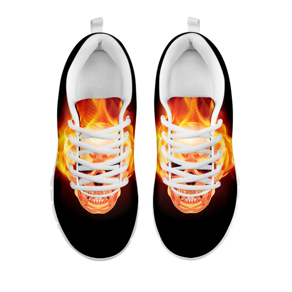 Flaming Skull With Fire Wings Print White Sneakers