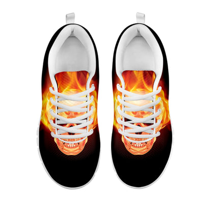 Flaming Skull With Fire Wings Print White Sneakers