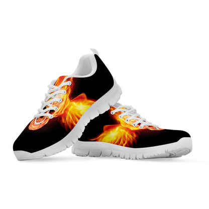 Flaming Skull With Fire Wings Print White Sneakers