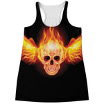Flaming Skull With Fire Wings Print Women's Racerback Tank Top