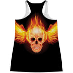 Flaming Skull With Fire Wings Print Women's Racerback Tank Top