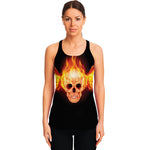 Flaming Skull With Fire Wings Print Women's Racerback Tank Top