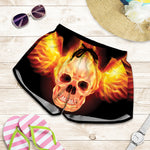 Flaming Skull With Fire Wings Print Women's Shorts
