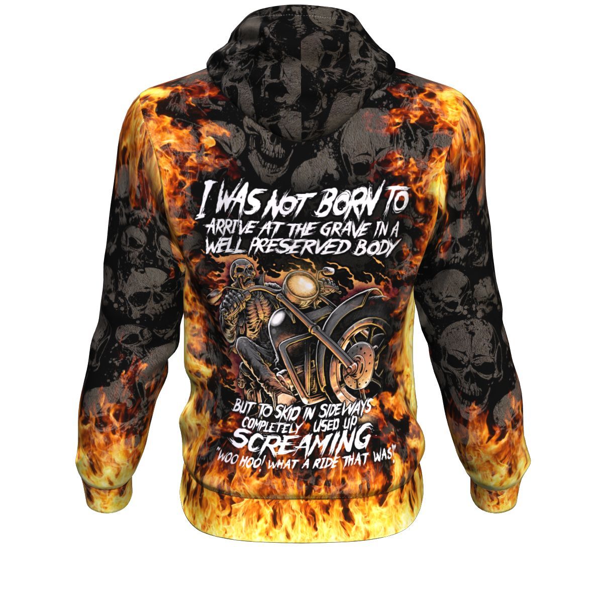 Flaming Skull Woo Hoo What A Ride That Was Unisex Pullover Hoodie GearFrost