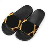 Flaming Star of David Print Black Slide Sandals