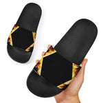 Flaming Star of David Print Black Slide Sandals