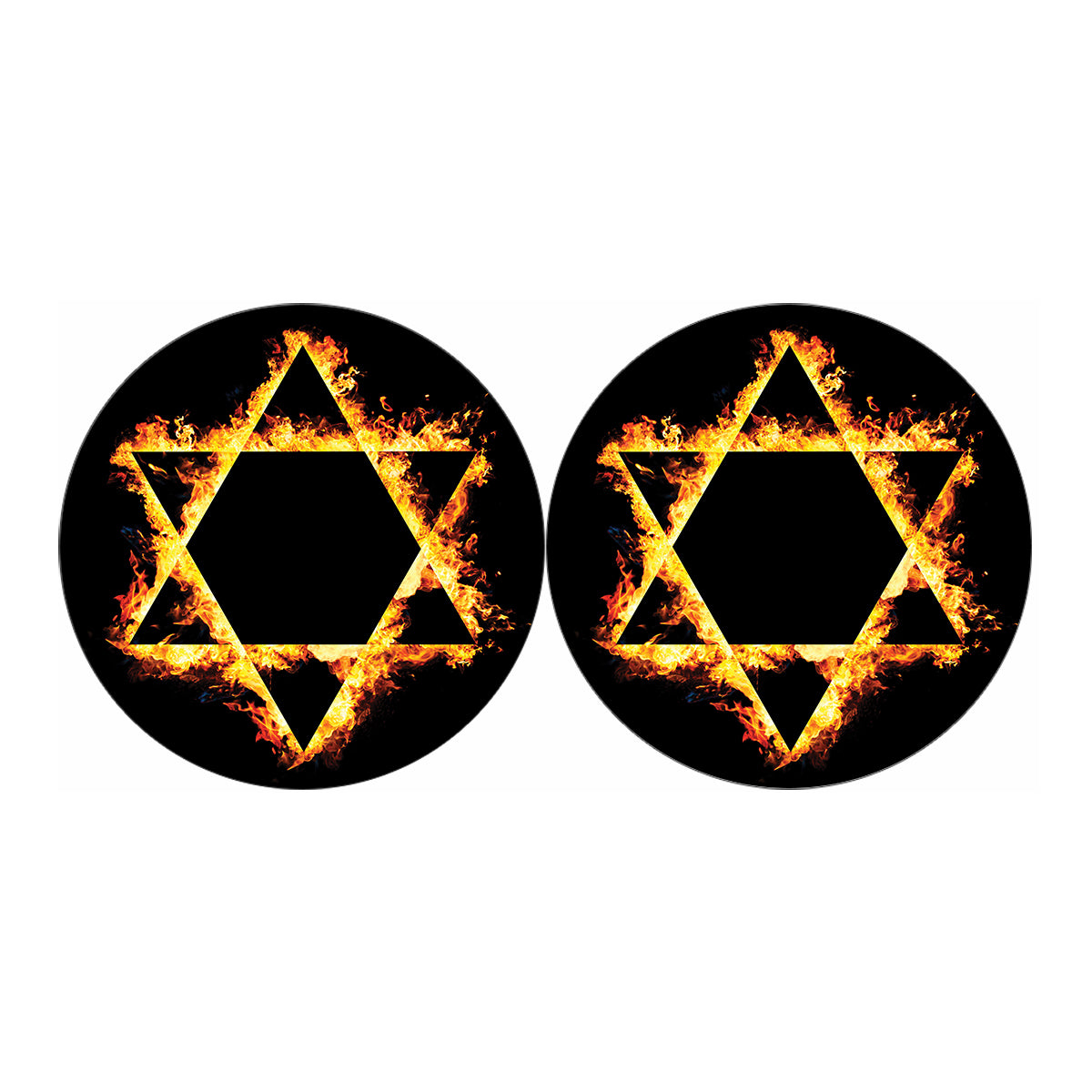 Flaming Star of David Print Car Coasters